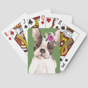Marisol, die Französische Bulldogge, spielt Karten Spielkarten