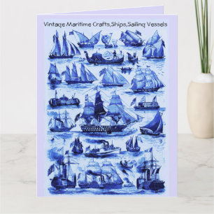 MARITIM, ALTE SCHIFFE, SEGELSCHIFFE, Marineblau Karte