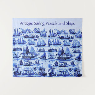 MARITIM, ALTE SCHIFFE, SEGLSCHIFFE, Navy Blau Wandteppich