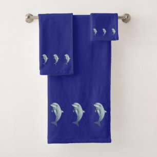 Maritim, Elegant, Delfine auf Marineblau Badhandtuch Set