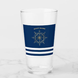Maritim, Goldenes Bootssteuerrad, Marineblaue Stre Glas