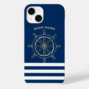Maritim, Goldenes Bootssteuerrad, Navyblaue Streif Case-Mate iPhone 14 Hülle