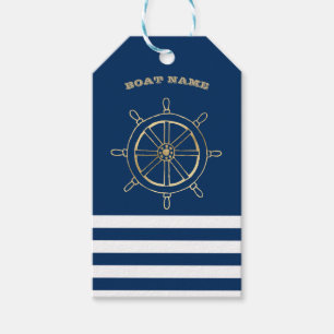 Maritim, Goldenes Bootssteuerrad, Navyblaue Streif Geschenkanhänger
