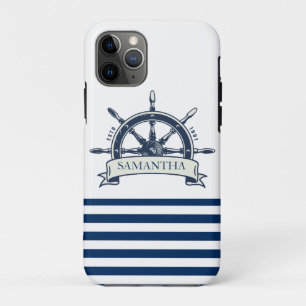 Maritim, Steuerrad, Navy Blau Weiße Streifen Case-Mate iPhone Hülle