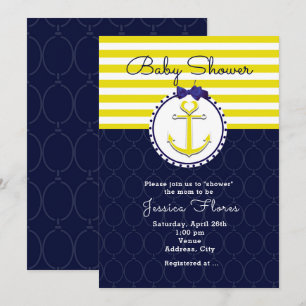 Maritime Anker Blau Gelbe Babyparty-Einladung Einladung