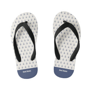 Maritime Anker Küstenstreifen Navy Blau Creme Kinderbadesandalen