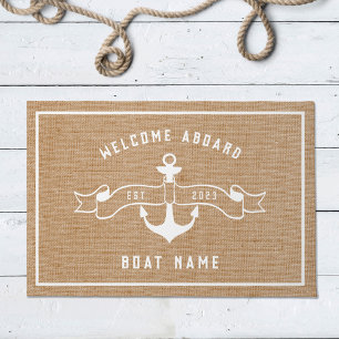 Maritime Anker Willkommen an Bord Jute und Weiß Fußmatte