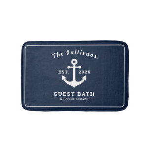 Maritime Custom Navy Blau Anker Monogramm Badematte