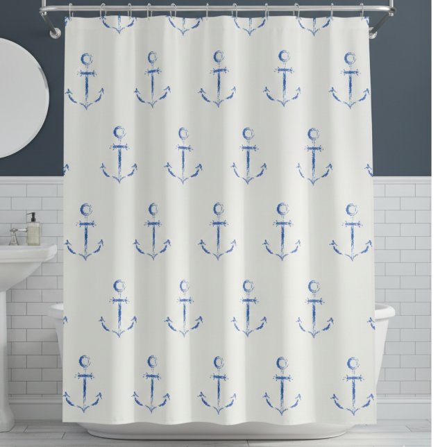Maritime Küsten-Duschvorhang Duschvorhang (simple minimalist elegant nautical anchor beach house shower curtain)