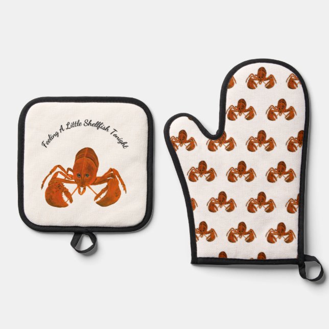 Maritime Lobster Ofenhandschuh & Topflappen-Set (Vorderseite)