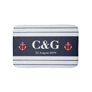 Maritime Marine Navy Blau Weiße Streifen Badematte