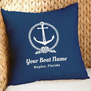 Maritime Marineblaue Anker-Tau-Schiffsname Kissen