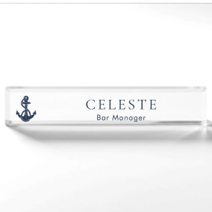 Maritime Marineblaue Anker und Bootsbesatzung Namensplakette