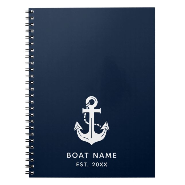 Maritime Marineblaue Bootname Anker Notizblock (Vorderseite)