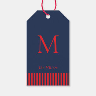 Maritime monogrammierte Navy- und rote Geschenkanh Geschenkanhänger