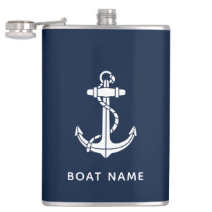 Maritime Navy Blau Anker Boot Name Benutzerdefinie Flachmann