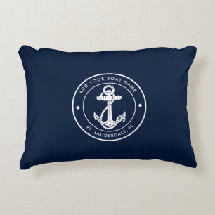 Maritime Navy Blau Anker Bootsname Benutzerdefinie Dekokissen