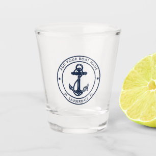 Maritime Navy Blau Anker Bootsname Benutzerdefinie Schnapsglas