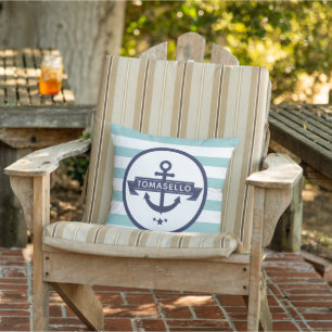 Maritime Navy Blau Anker Familienname Aqua Streife Kissen