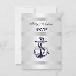 Maritime Navy Blau Anker Silber Weiß V RSVP Karte