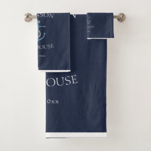 Maritime Navy Blau Weiße Küstenfamilienname Badhandtuch Set