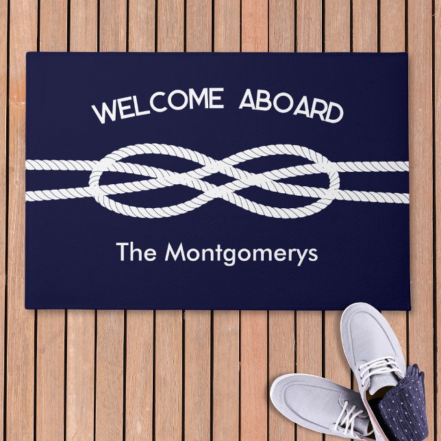 Maritime Navy Blau Weiße Seil Begrüßung an Bord Fußmatte (Von Creator hochgeladen)