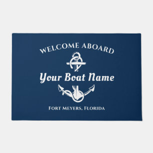 Maritime Navy Blau Willkommen an Bord Bootsname An Fußmatte