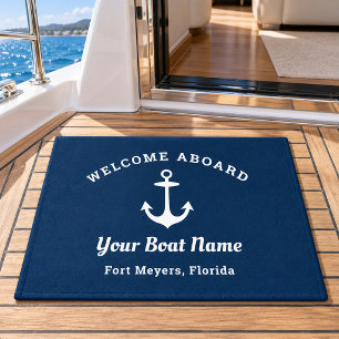 Maritime Navy Blau Willkommen an Bord Bootsname An Fußmatte