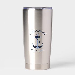 Maritime Navy Blaues Bootsanker Kapitän Benutzerde Thermobecher
