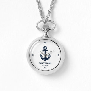 Maritime Navy Blaues Bootsname Anker Armbanduhr