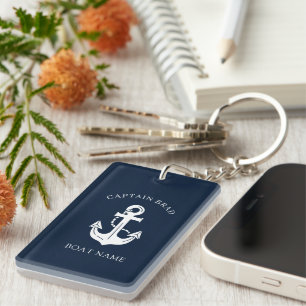 Maritime Navy Blaues Bootsname Anker Schlüsselanhänger