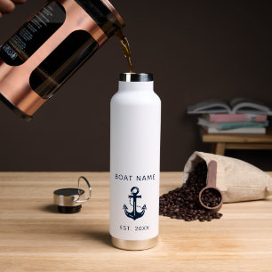 Maritime Navy Blaues Bootsname Anker Trinkflasche