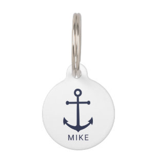 Maritime Navyblauer Anker mit individuellem Namen Haustiermarke