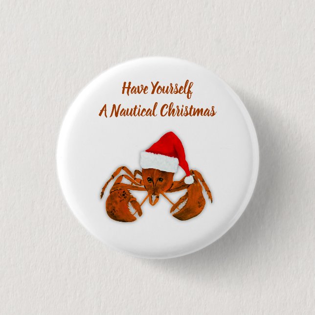 Maritime Santa Lobster Button (Vorderseite)