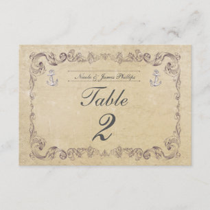 Maritime Strand Vintage Hochzeit Tischnummer Karte
