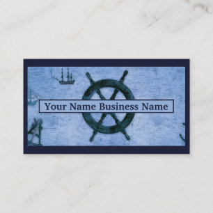 Maritime Vintage Wood Helm Custom Blue Visitenkarte