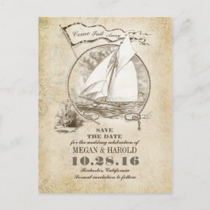 Maritime Vintage-Yacht-Save-the-Date-Postkarten Ankündigungspostkarte