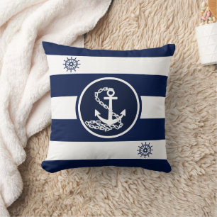 Maritime Weiß und Blau, Anker- und Schiffsmattel Kissen
