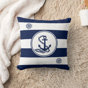 Maritime Weiß und Blau, Anker- und Schiffsmattel Kissen
