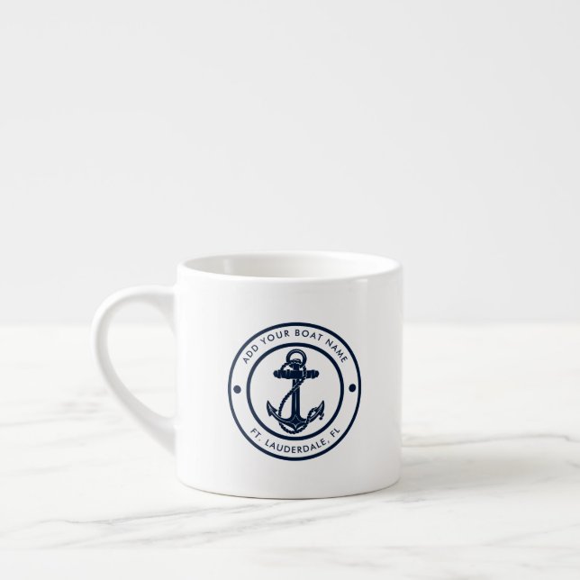Maritimer Anker Boot Name Marine Blau Bootsfahrt Espressotasse (Links)
