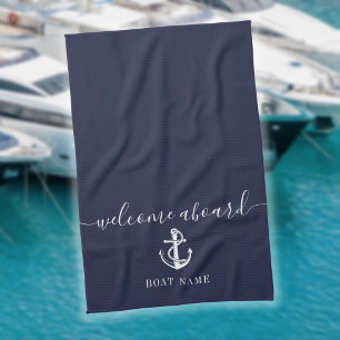 Maritimer Anker Boot Name Marineblau Willkommen an Geschirrtuch
