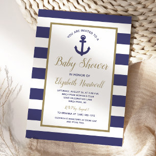 Maritimer Anker Marineblaue Streifen Baby-Party fü Einladung