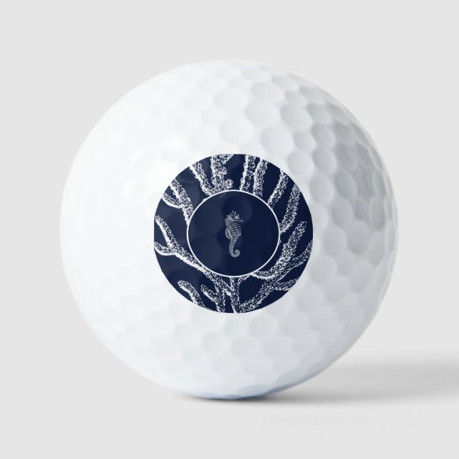 maritimer Charme: Blaues und weißes Korallen und S Golfball (Vorderseite)