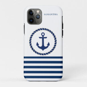 Maritimer Schiffsname, Anker Navy Blau Gestreift Case-Mate iPhone Hülle