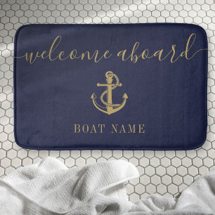 Maritimer Schiffsname Navy Blau Gold Willkommen an Badematte