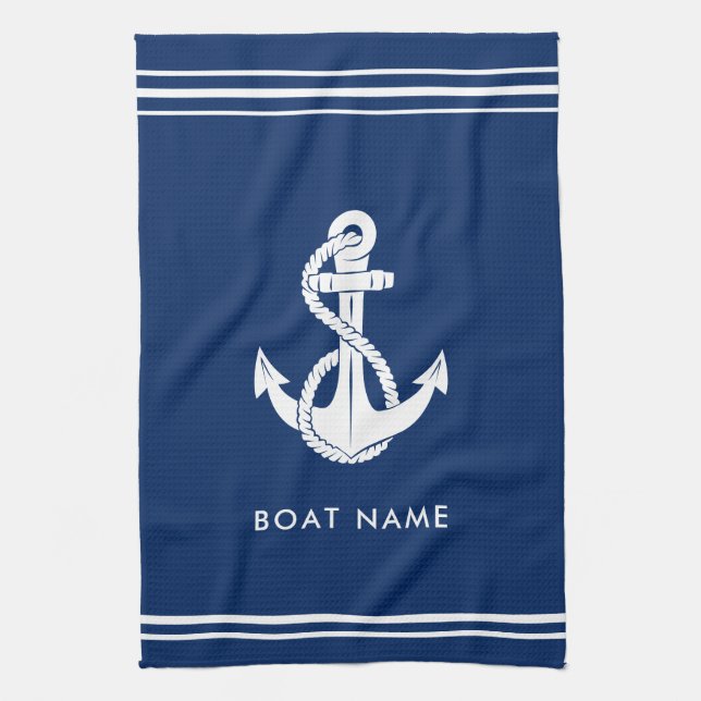 Maritimes Anker Boot Name Minimalistisch Benutzerd Geschirrtuch (Vertikal)