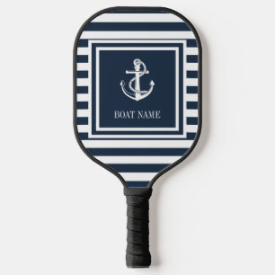 Maritimes Anker Boot Name Navy Blau Gestreift Pickleball Schläger