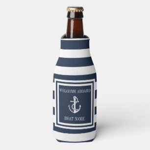Maritimes Anker Bootname Navy Blau Gestreift Flaschenkühler