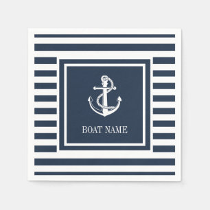 Maritimes Anker Bootsname Marine Blau Gestreift Serviette