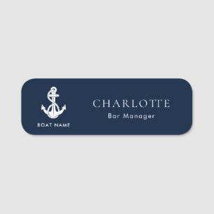 Maritimes Anker Bootsname Marineblauer Mitarbeiter Namensschild